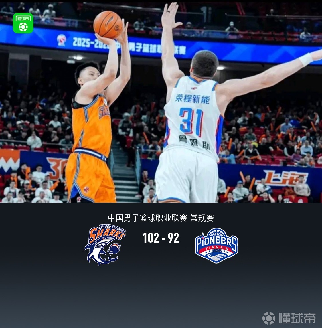 上海102-92天津豪取15连胜，李弘权23+6，张镇麟16分，林庭谦23分